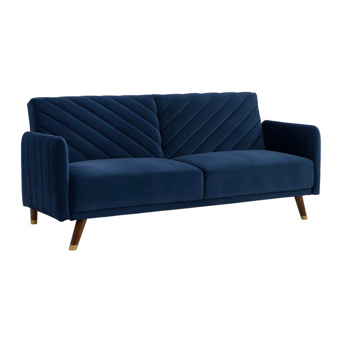 Canapé convertible en velours JORIS - Bleu nuit - 3 places - Couchage occasionnel - Vue supplémentaire 1