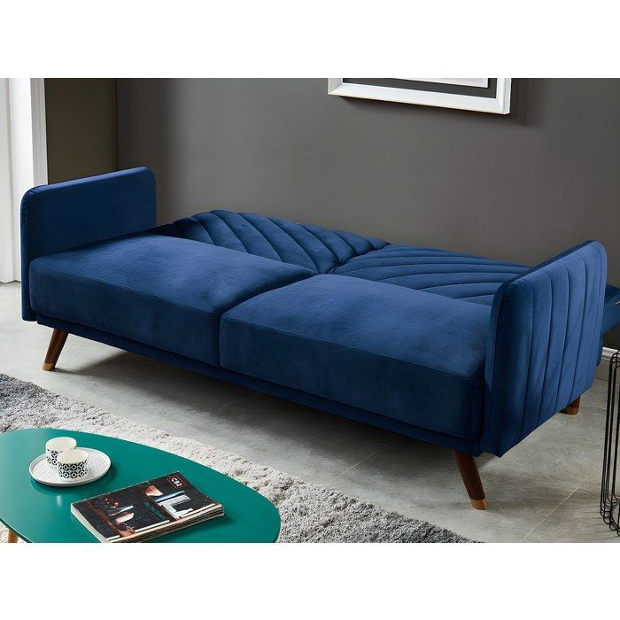 Canapé convertible en velours JORIS - Bleu nuit - 3 places - Couchage occasionnel - Vue supplémentaire 2