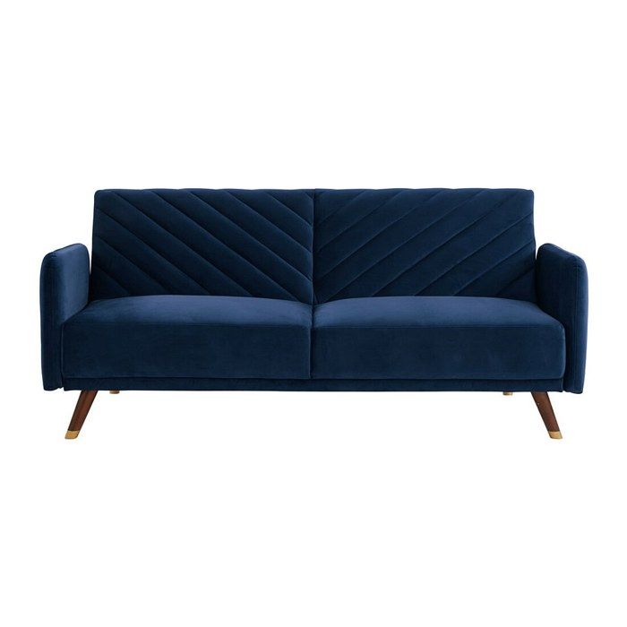 Canapé convertible en velours JORIS - Bleu nuit - 3 places - Couchage occasionnel - Vue supplémentaire 3