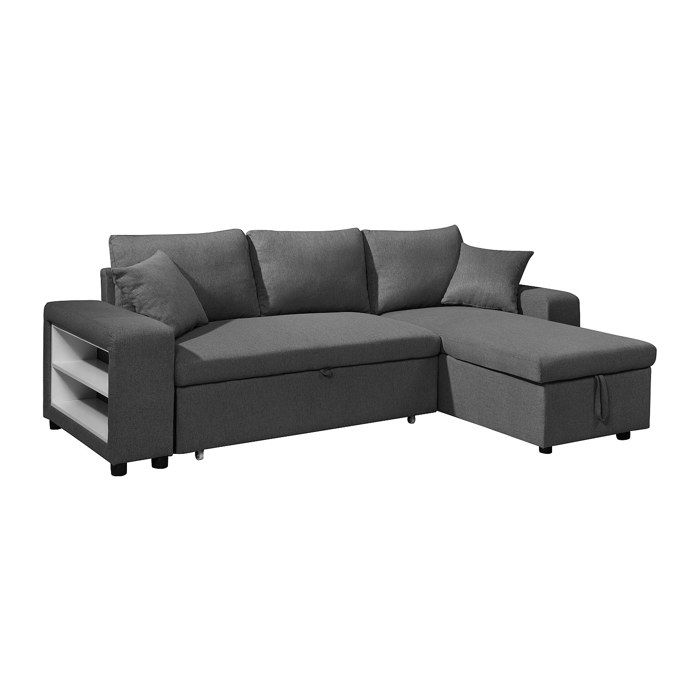 Canapé d'angle convertible et réversible en tissu avec coffre de rangement et poufs anthracite SELIM - Vue supplémentaire 1