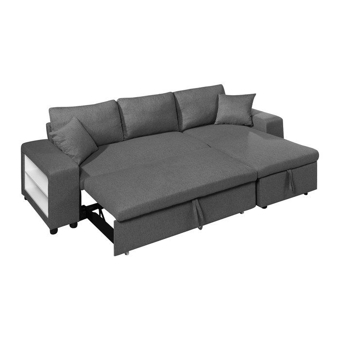 Canapé d'angle convertible et réversible en tissu avec coffre de rangement et poufs anthracite SELIM - Vue supplémentaire 2