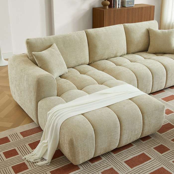 Kerea - Canapé d'angle gauche 4 places chenille beige - Vue supplémentaire 2