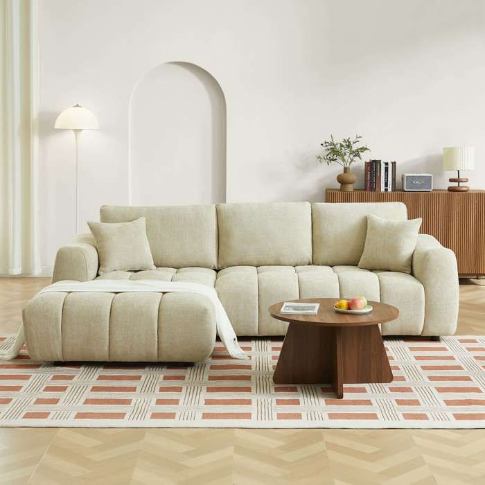 Kerea - Canapé d'angle gauche 4 places chenille beige - Vue supplémentaire 3