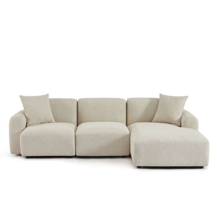 Corela - Canapé d'angle droit 4 places chenille beige - Vue supplémentaire 1