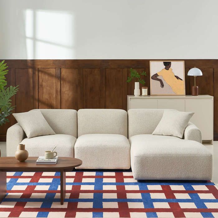 Corela - Canapé d'angle droit 4 places chenille beige - Vue supplémentaire 2