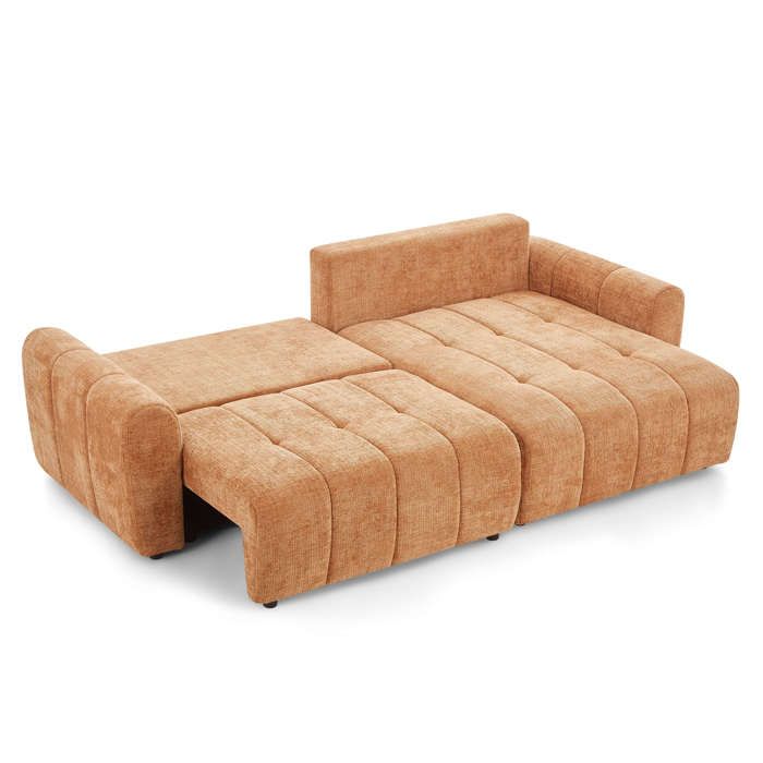 Jonea - Canapé d'angle convertible 4 places tissu texturé orange - Vue supplémentaire 2