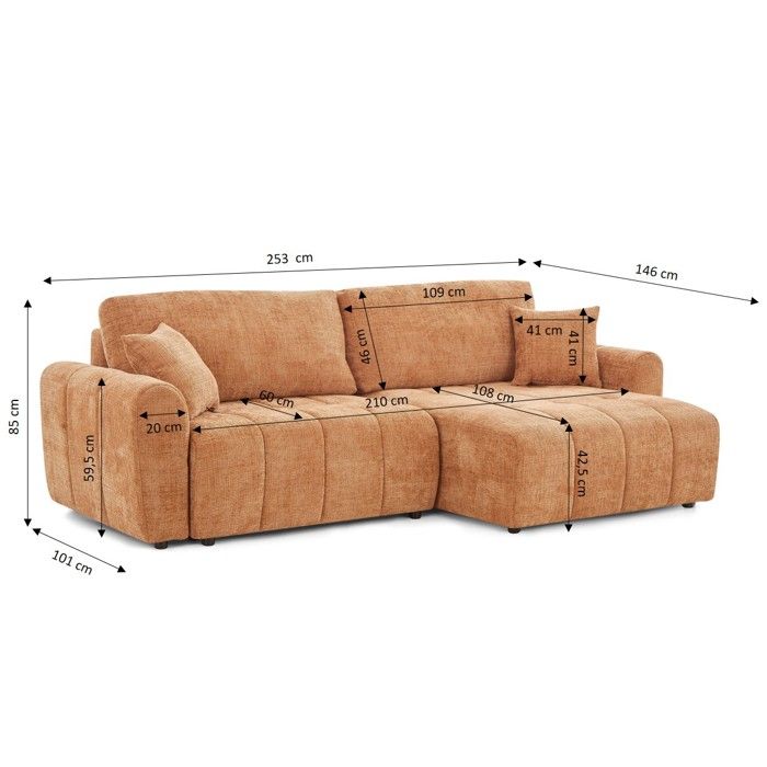 Jonea - Canapé d'angle convertible 4 places tissu texturé orange - Vue supplémentaire 3