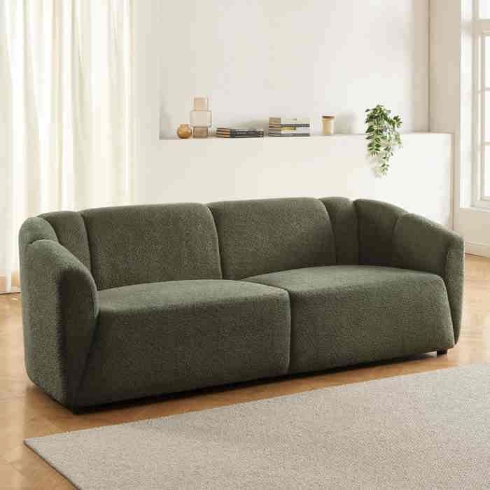 Produit similaire: Canapé droit JOE en tissu bouclette vert fixe 3 places