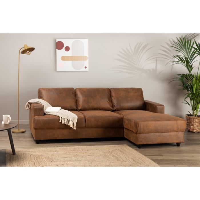Produit similaire: Canapé d'angle droit 4 places - Tissu marron vintage - Contemporain - L 215 x P 140 x H 86 cm - PAUL