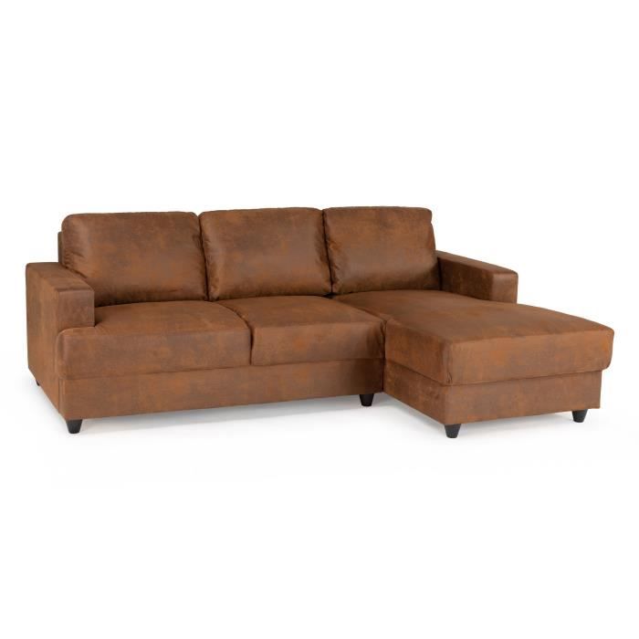 Canapé d'angle droit 4 places - Tissu marron vintage - Contemporain - L 215 x P 140 x H 86 cm - PAUL - Vue supplémentaire 1