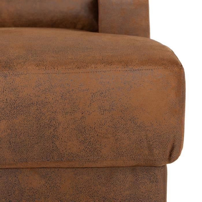 Canapé d'angle droit 4 places - Tissu marron vintage - Contemporain - L 215 x P 140 x H 86 cm - PAUL - Vue supplémentaire 3