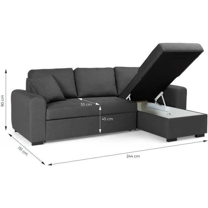 Canapé d'angle convertible réversible 4 places - Tissu gris - L 244 x P 151 x H 90 - HAMILTON - Fabriqué en Ukraine - Vue supplémentaire 2