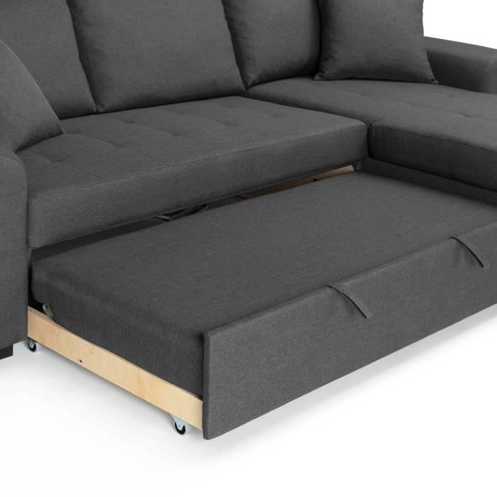 Canapé d'angle convertible réversible 4 places - Tissu gris - L 244 x P 151 x H 90 - HAMILTON - Fabriqué en Ukraine - Vue supplémentaire 3