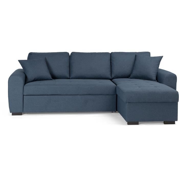Canapé d'angle convertible réversible - 4 places - Tissu Bleu - HAMILTON - L 244 x P 151 x H 90 - Fabriqué en Ukraine - Vue supplémentaire 1