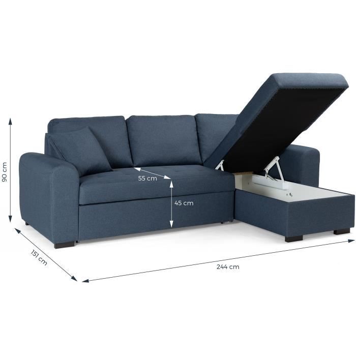 Canapé d'angle convertible réversible - 4 places - Tissu Bleu - HAMILTON - L 244 x P 151 x H 90 - Fabriqué en Ukraine - Vue supplémentaire 3