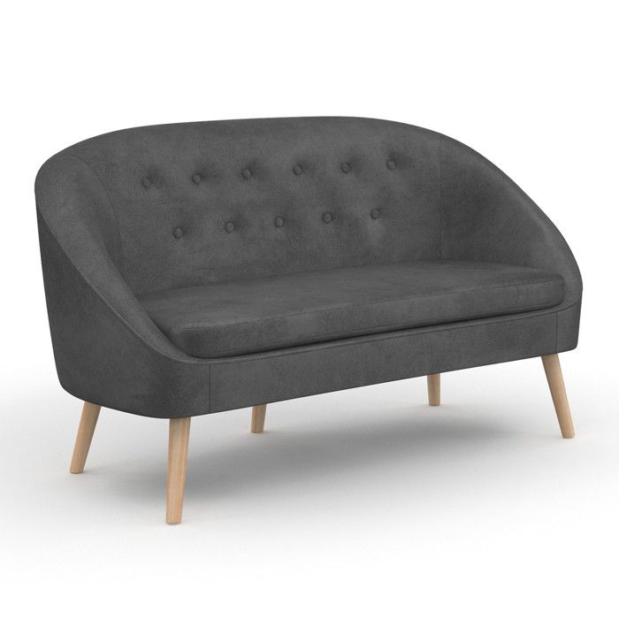 Canapé banquette en velours Sonia gris - - Vintage - Tissu - 2 places - Moelleux - Vue supplémentaire 1