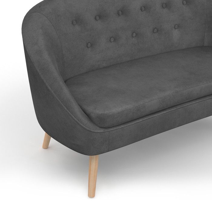 Canapé banquette en velours Sonia gris - - Vintage - Tissu - 2 places - Moelleux - Vue supplémentaire 2