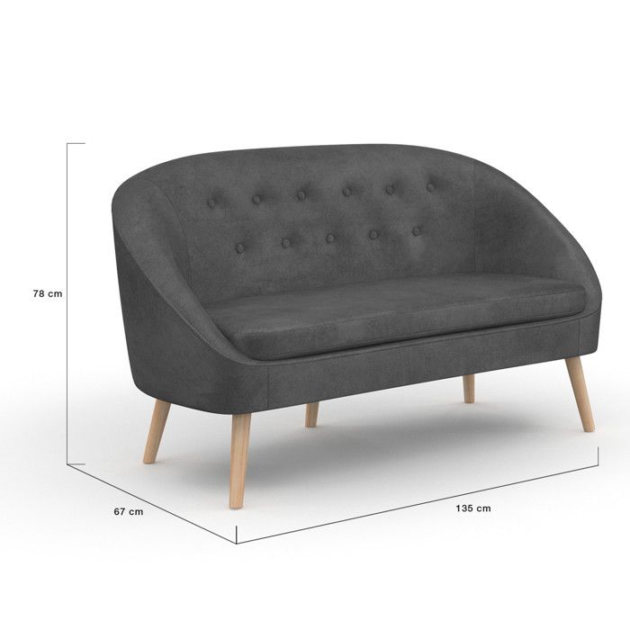 Canapé banquette en velours Sonia gris - - Vintage - Tissu - 2 places - Moelleux - Vue supplémentaire 3