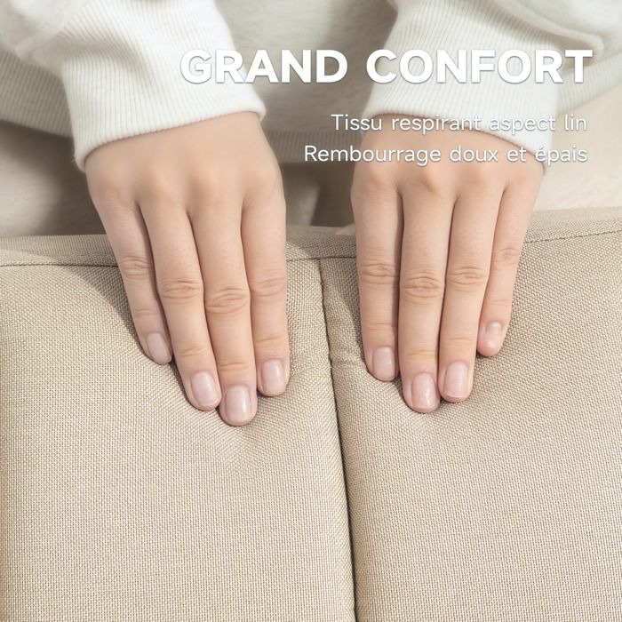 Canapé Convertible 2 Places - HOMCOM - Design scandinave - Dossier inclinable 3 Positions - Pieds Bois Tissu Aspect Lin - Beige - Vue supplémentaire 2
