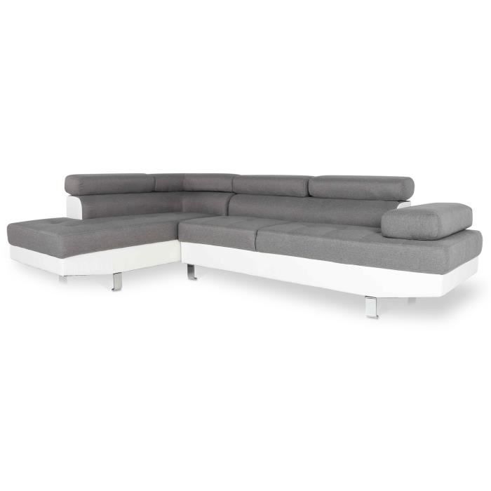 Canapé d'angle gauche Charly Gris et Blanc - Style contemporain - Tissu/Simili - Vue supplémentaire 1