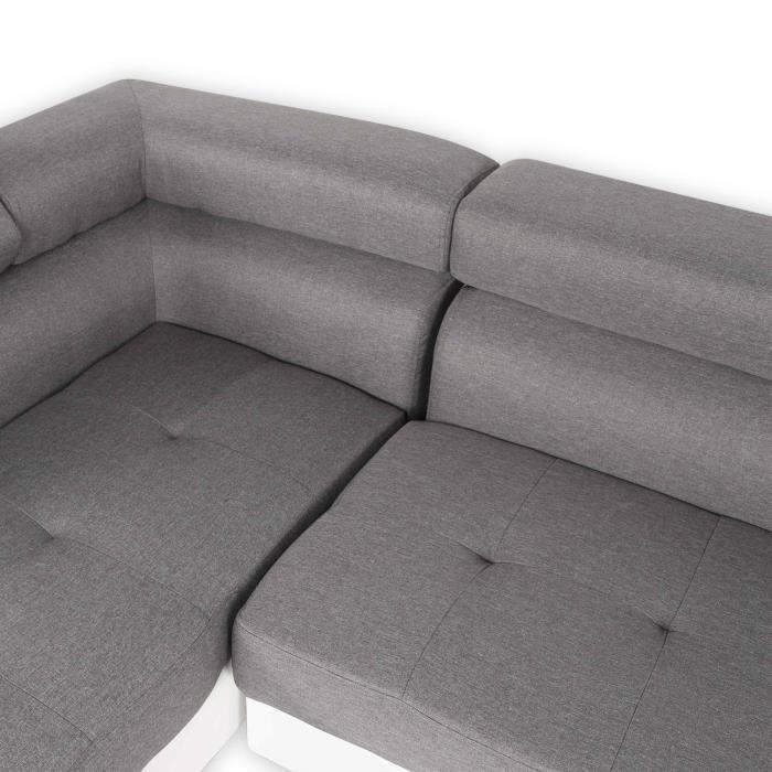 Canapé d'angle gauche Charly Gris et Blanc - Style contemporain - Tissu/Simili - Vue supplémentaire 2