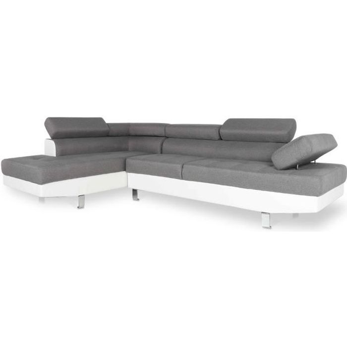 Canapé d'angle gauche Charly Gris et Blanc - Style contemporain - Tissu/Simili - Vue supplémentaire 3