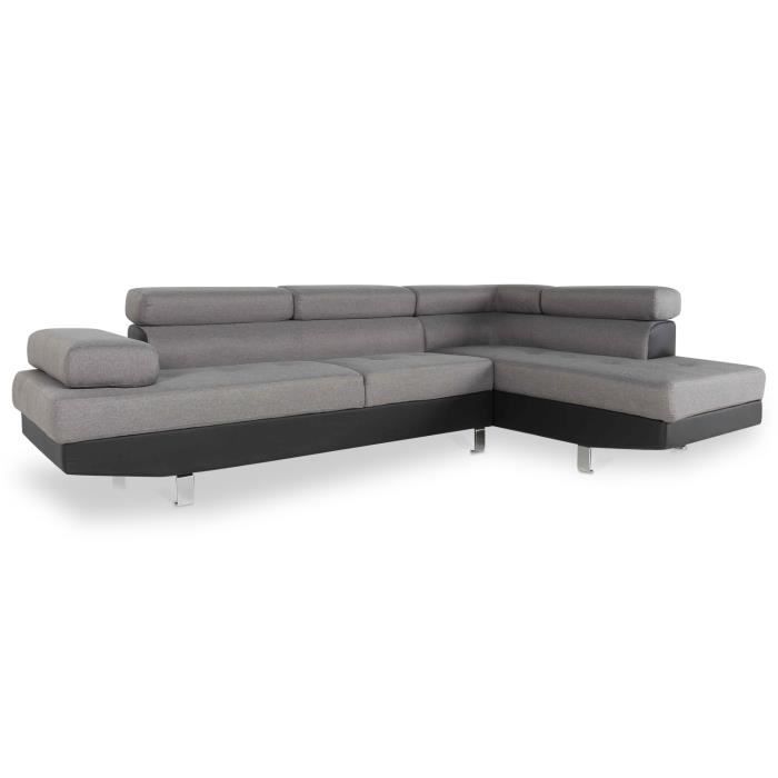 Canapé d'angle droit Charly Gris et Noir - Contemporain - Design - 5 places - Tissu/Simili - Vue supplémentaire 2