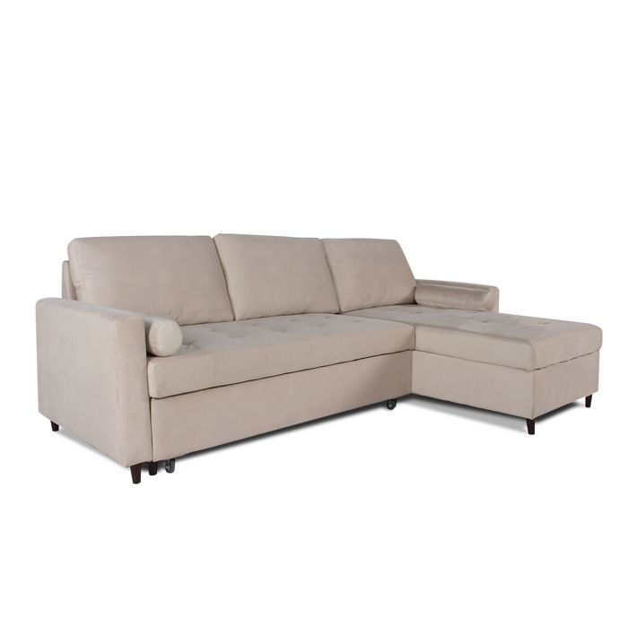 Canapé d'angle convertible réversible Claudio en velours beige - Vue supplémentaire 1