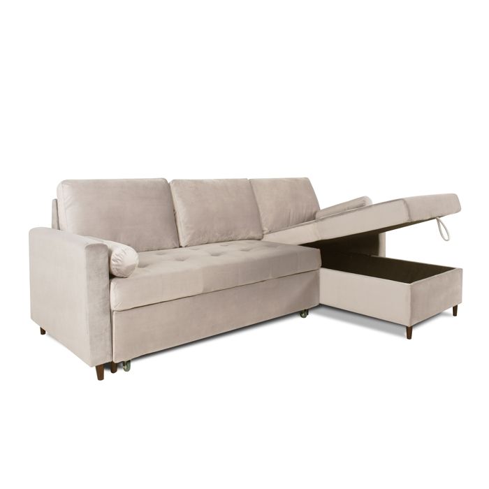 Canapé d'angle convertible réversible Claudio en velours beige - Vue supplémentaire 2