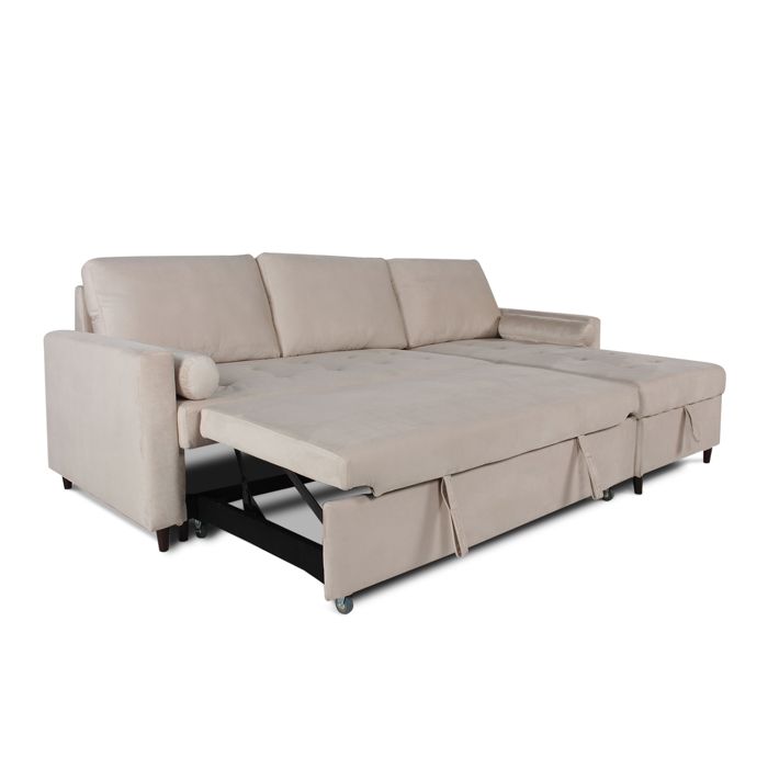 Canapé d'angle convertible réversible Claudio en velours beige - Vue supplémentaire 3