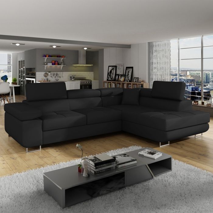 Produit similaire: Canapé d'angle droit convertible Marius Simili Noir