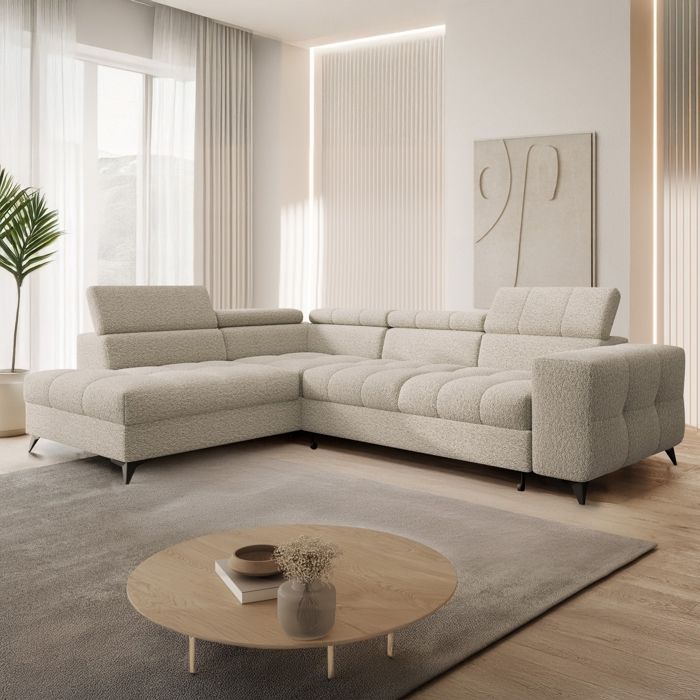 Canapé d'angle gauche convertible Gaspard Bouclette Beige