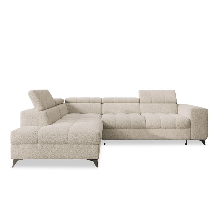 Gaspard - Canapé d'angle convertible gauche 6 places tissu bouclette beige - Vue supplémentaire 1