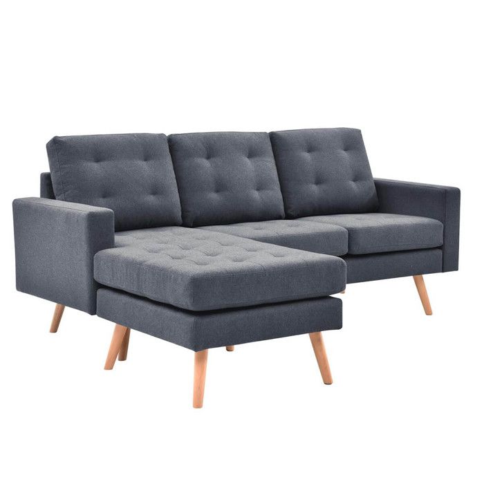 KULMA - Canapé d'Angle Réversible Gris Foncé Capitonné - Vue supplémentaire 1