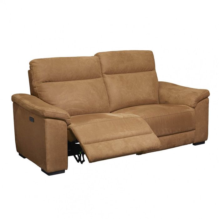 STANLEY - Canapé Relax Electrique 3 Places Tissu Peau de Pêche Cognac - Vue supplémentaire 2