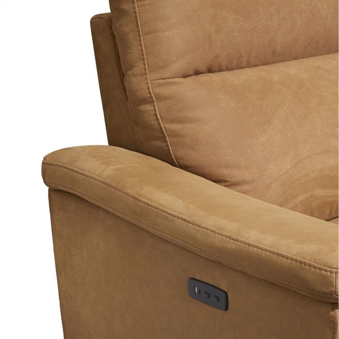 STANLEY - Canapé Relax Electrique 3 Places Tissu Peau de Pêche Cognac - Vue supplémentaire 3