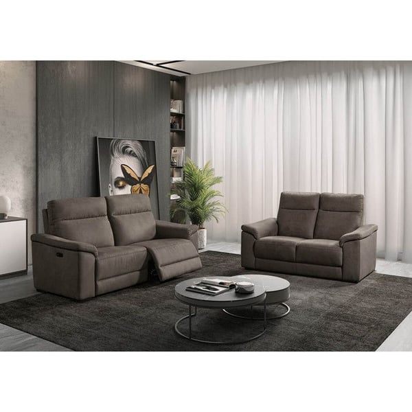 STANLEY - Canapé Relax Electrique 3 Places Tissu Peau de Pêche Gris Foncé