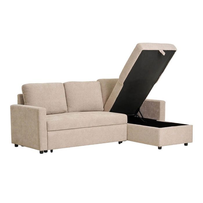 SAREK - Canapé Convertible Méridienne-coffre Réversible en Tissu Beige - Vue supplémentaire 2
