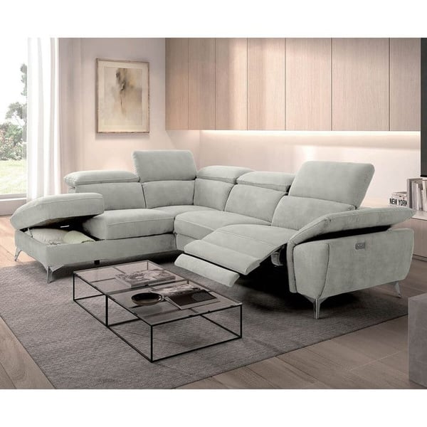 TOLEDO - Canapé d'Angle Gauche 1 Relax Electrique Gris Clair Angle Gauche