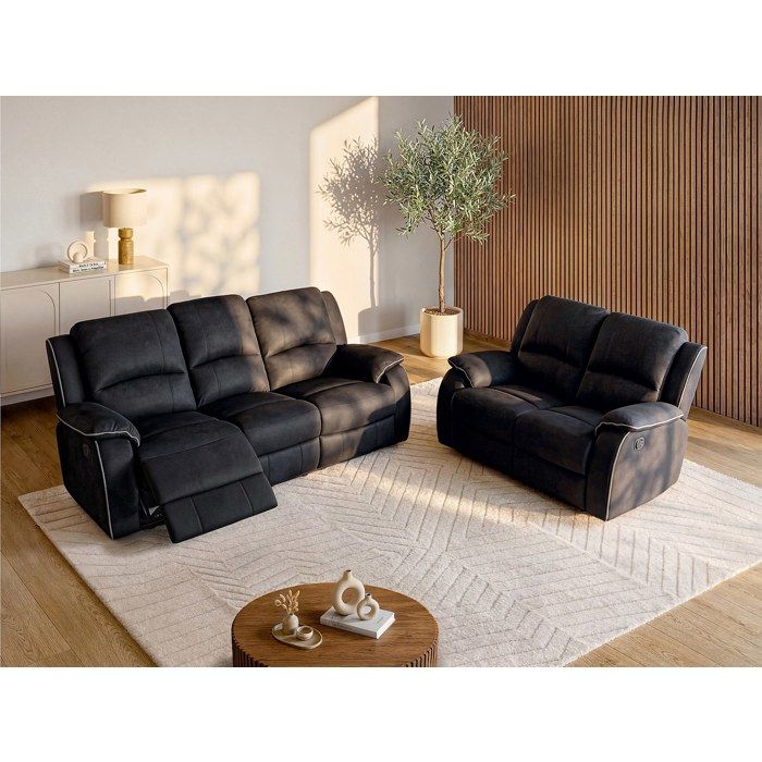Produit similaire: Canapé 3+2 places relax en microfibre HERNANI - Noir - VENTE-UNIQUE - Relaxation - 5 places
