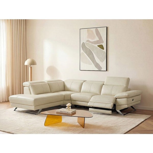 Canapé d'angle gauche relax électrique en cuir de vachette beige PUNO II