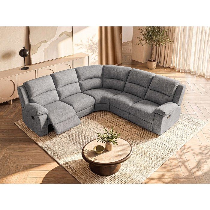 Produit similaire: Canapé d'angle relax en tissu gris clair RIETI