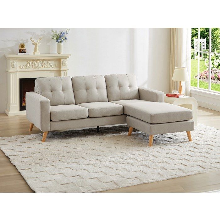 Canapé d'angle réversible en tissu beige - VENTE-UNIQUE - BARTOLOME - 4 places - Déhoussable