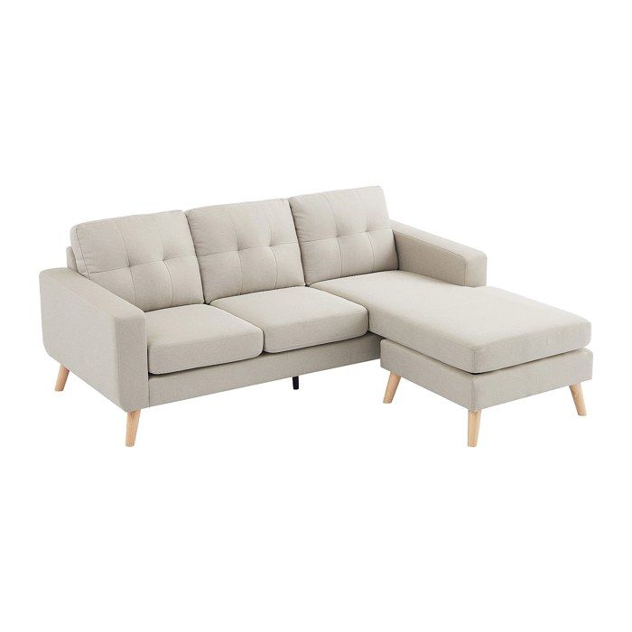 Canapé d'angle réversible en tissu beige - VENTE-UNIQUE - BARTOLOME - 4 places - Déhoussable - Vue supplémentaire 1