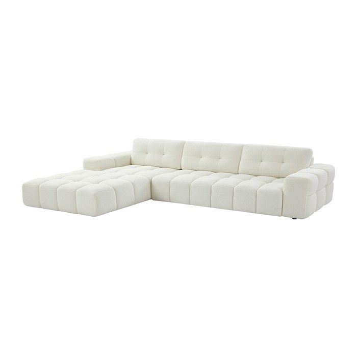 Canapé d'angle gauche en tissu bouclette blanc SOPELANA - Vue supplémentaire 1