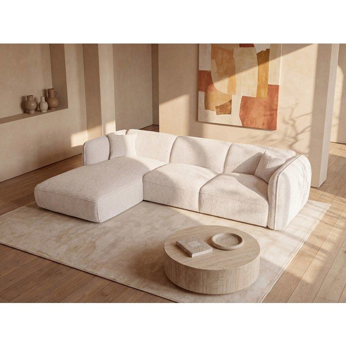 Canapé Camilio angle 7 places tissu beige