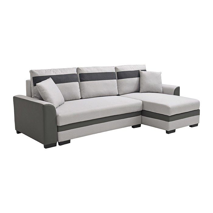 Canapé d'angle réversible et convertible en tissu et simili gris clair GIANY II - Vue supplémentaire 1