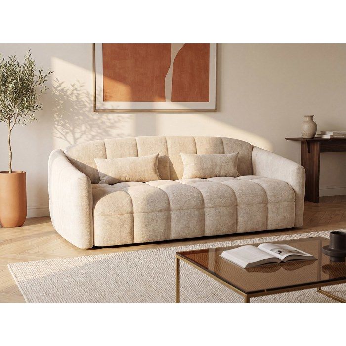 Produit similaire: Canapé 3 places convertible express en velours beige - Couchage 140 cm - Matelas 14 cm RETUNA II