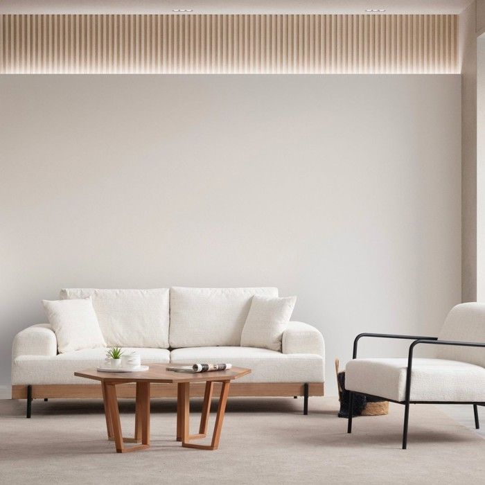 Canapé droit 3 places en tissu beige - Giada