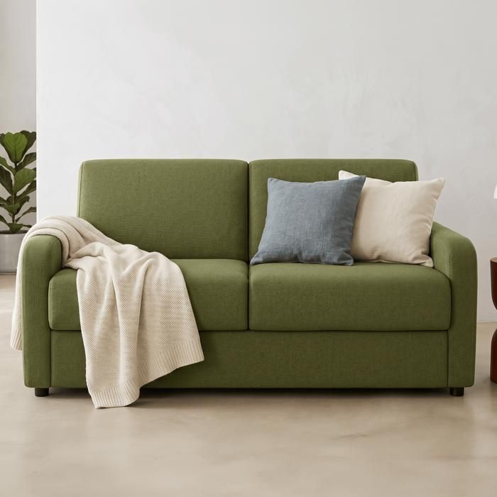 Canapé droit convertible 3 places en tissu chenille vert olive - ouverture express - Lumio